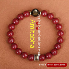 Cinnabar Men's Bracelet with Purple Gold Sand Buddha