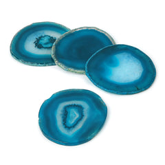 FOLKOR LIFE Agate Coaster Set of 4 Drinks Stone Coaster for Coffee Table 3.5-4" Geode Coaster Decor for Housewarming Birthday (Blue)