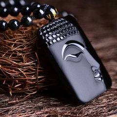 Obsidian Half-Face Buddha Pendant for Protection