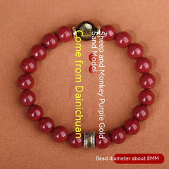 Cinnabar Men's Bracelet with Purple Gold Sand Buddha