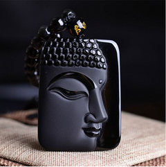 Obsidian Half-Face Buddha Pendant for Protection