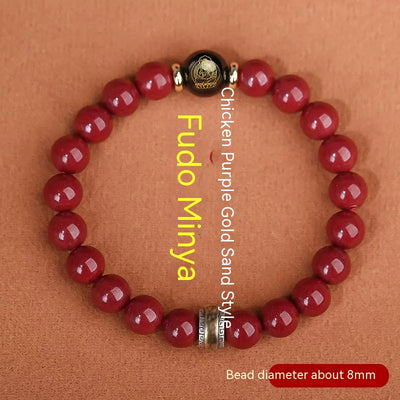 Cinnabar Men's Bracelet with Purple Gold Sand Buddha